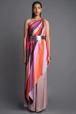 Amit Aggarwal Pink Sunray Asymmetric Starburst Top