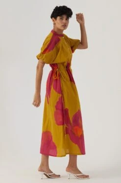 YAM Pink Poppies Tie Up Dress -Deals Toggora Store 040823ym04 3