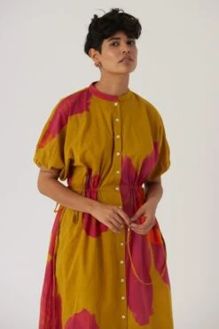 YAM Pink Poppies Tie Up Dress -Deals Toggora Store 040823ym04 4