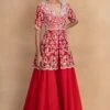 Petticoat Lane By Divya Red Embellished Peplum & Sharara Set -Deals Toggora Store 070623pl01 1