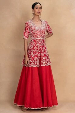 Petticoat Lane By Divya Red Embellished Peplum & Sharara Set