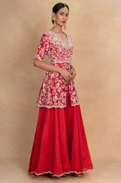 Petticoat Lane By Divya Red Embellished Peplum & Sharara Set -Deals Toggora Store 070623pl01 3