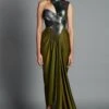 Amit Aggarwal Olive Green Metallic Moulded Draped Gown -Deals Toggora Store 087 olv 1