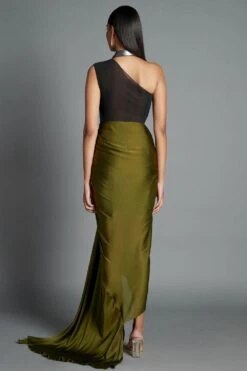 Amit Aggarwal Olive Green Metallic Moulded Draped Gown -Deals Toggora Store 087 olv 3