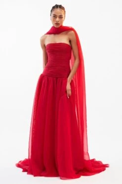 Gauri & Nainika Red Strapless & Corseted Gown