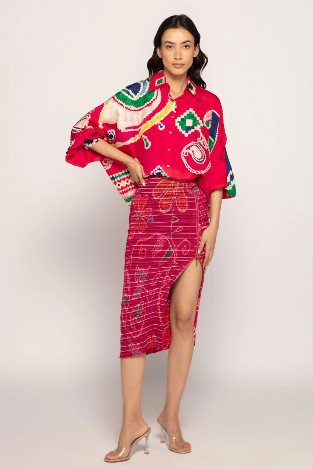 Saaksha & Kinni Pink Marigold Smocked Skirt 3 Saaksha & Kinni Pink Marigold Smocked Skirt