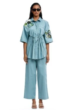 Kanika Goyal Label Blue Solid Ankle Length Pants