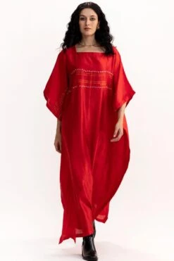 Medium Red Panorama Jamdani & Bandhani Kaftan