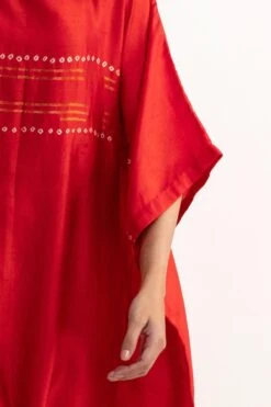 Medium Red Panorama Jamdani & Bandhani Kaftan -Deals Toggora Store 1110smr25 3