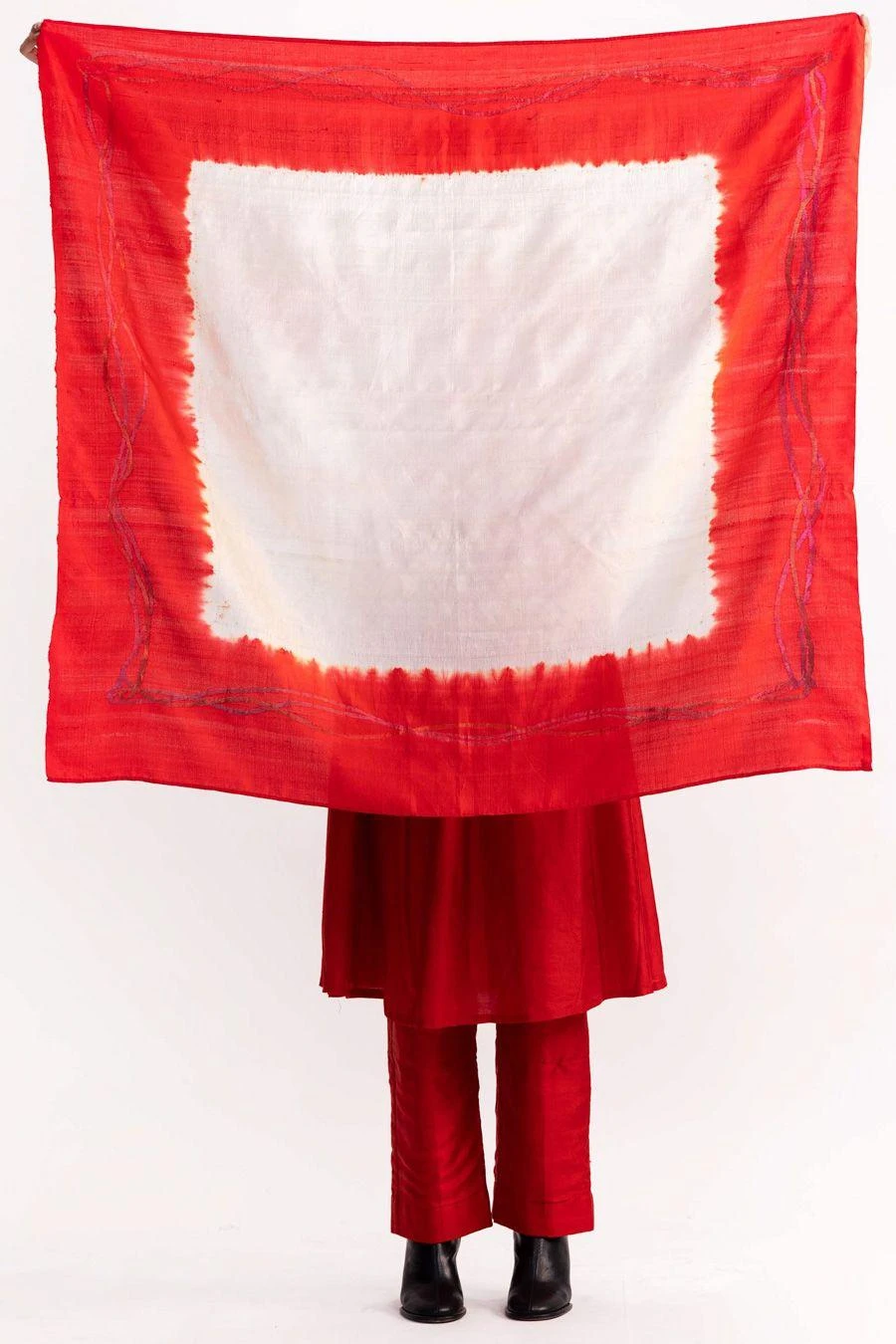 Medium Red & Ivory Jamdani & Shibori Scarf 3 Medium Red & Ivory Jamdani & Shibori Scarf