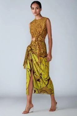 Saaksha & Kinni Yellow Pencil Skirt With A Side Knot