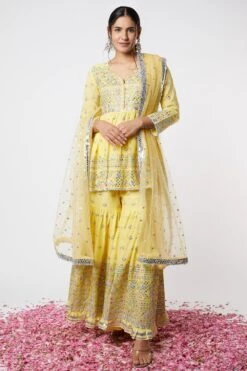 Gopi Vaid Yellow Peplum & Gharara Set With Dupatta