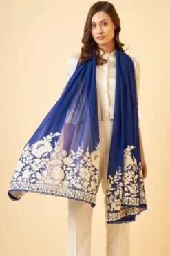 PATINE Blue Gara Embroidered Stole -Deals Toggora Store 116pat11 3