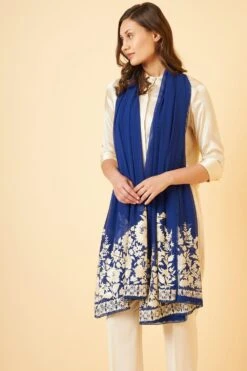 PATINE Blue Gara Embroidered Stole -Deals Toggora Store 116pat11 4