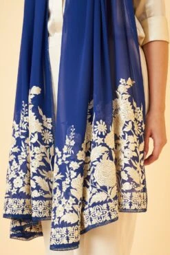 PATINE Blue Gara Embroidered Stole -Deals Toggora Store 116pat11 5