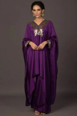 Prahnaaya Purple Hand Embroidered Kaftan Set