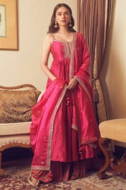 Punit Balana Pink Chanderi Silk Sharara Set