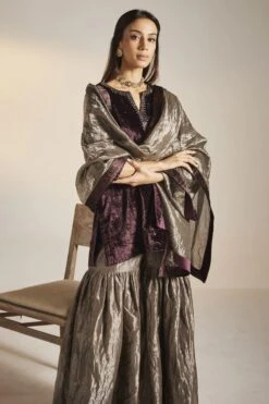 Shorshe Plum & Silver Saifi Sharara Set -Deals Toggora Store 1211sh15 4