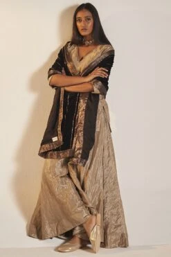 Shorshe Taupe Grey Handloom Tissue Gharara Set -Deals Toggora Store 1211sh16 2