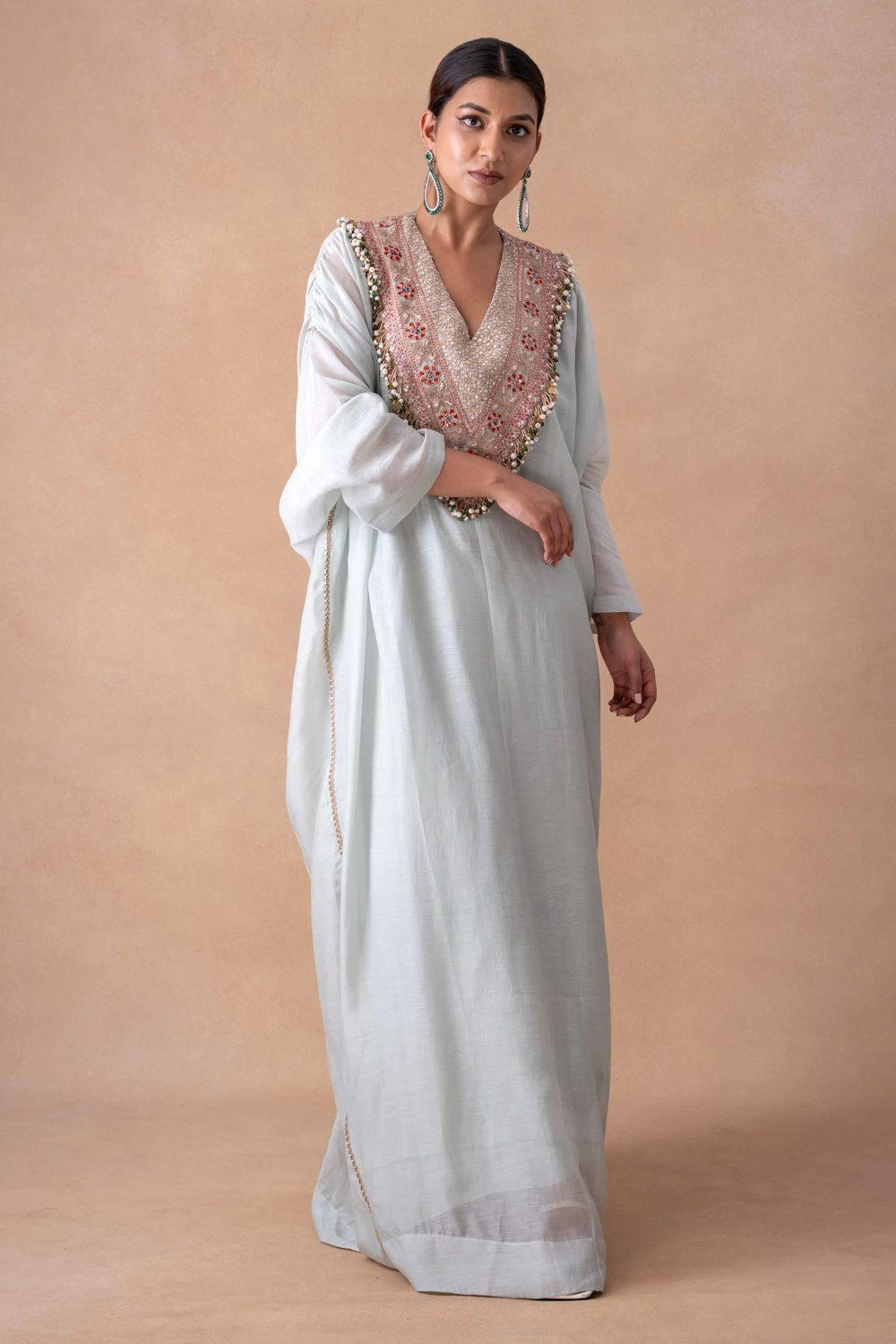 Anamika Khanna Serene Blue Floral & Sequin Adorned Kaftan Set 3 Anamika Khanna Serene Blue Floral & Sequin Adorned Kaftan Set