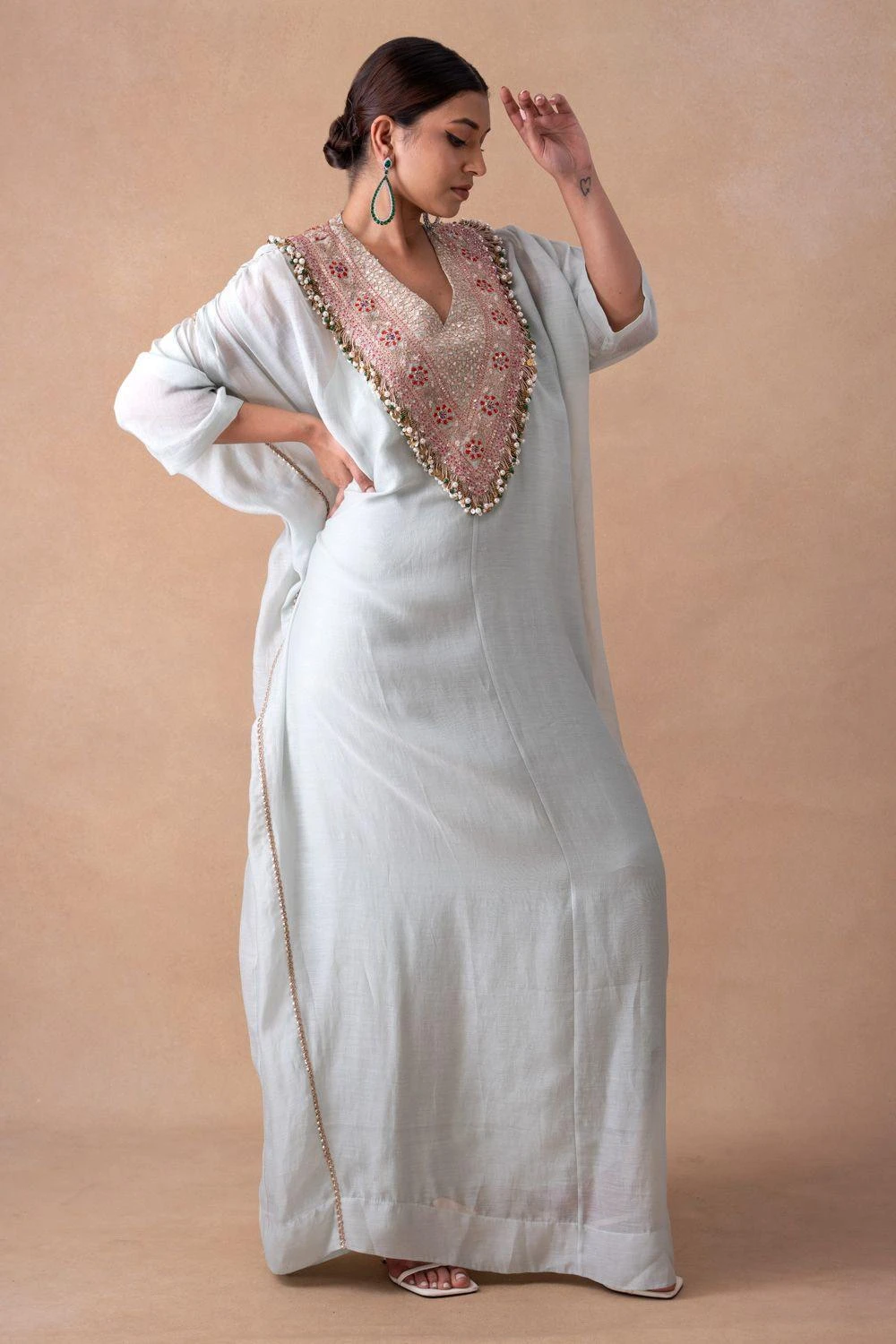 Anamika Khanna Serene Blue Floral & Sequin Adorned Kaftan Set 4 Anamika Khanna Serene Blue Floral & Sequin Adorned Kaftan Set - Image 2