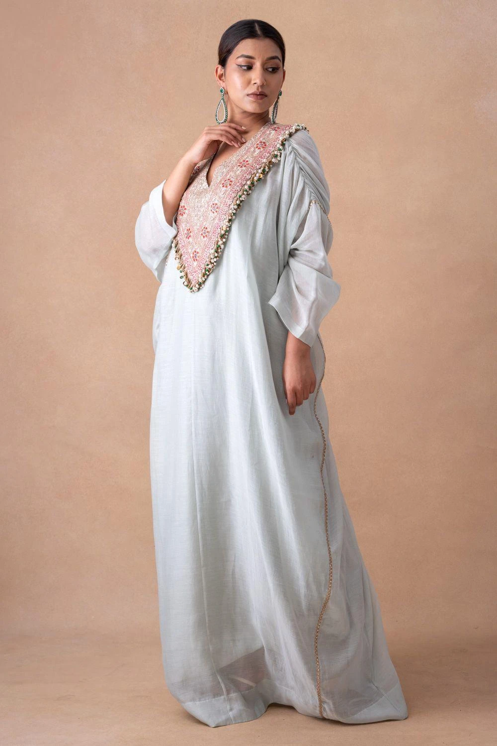 Anamika Khanna Serene Blue Floral & Sequin Adorned Kaftan Set 5 Anamika Khanna Serene Blue Floral & Sequin Adorned Kaftan Set - Image 3