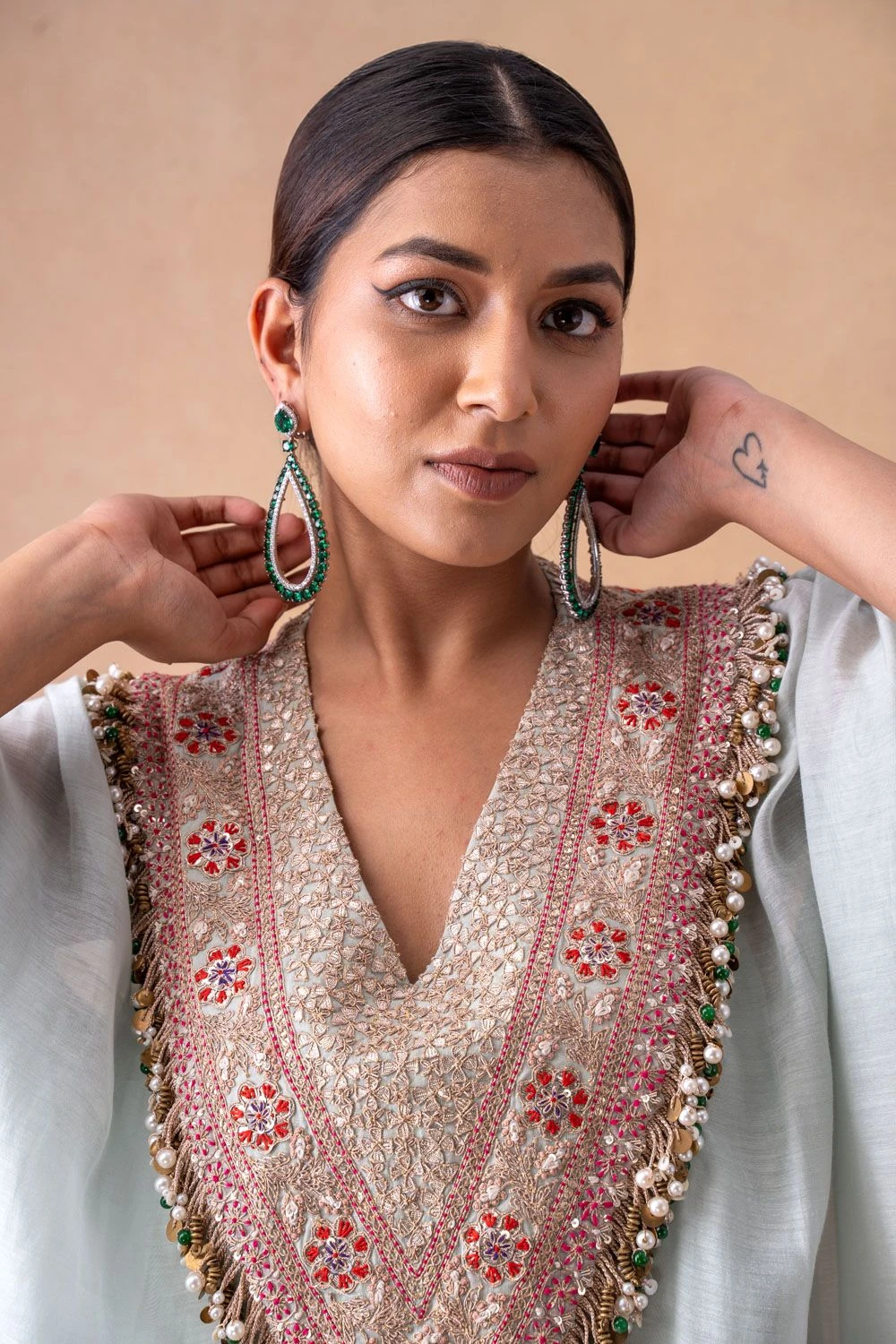 Anamika Khanna Serene Blue Floral & Sequin Adorned Kaftan Set 6 Anamika Khanna Serene Blue Floral & Sequin Adorned Kaftan Set - Image 4