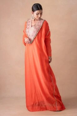 Anamika Khanna Coral Pink Floral & Sequin Adorned Kaftan Set -Deals Toggora Store 12124ak39 3