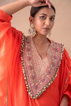 Anamika Khanna Coral Pink Floral & Sequin Adorned Kaftan Set -Deals Toggora Store 12124ak39 4
