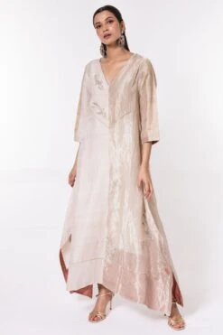 Bodhi Tree Ivory Half & Half Embroidered Kaftan Dress