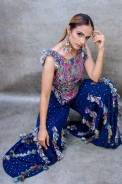 Payal Singhal Midnight Blue Embroidered Choli With A Sharara -Deals Toggora Store 129psf1 3