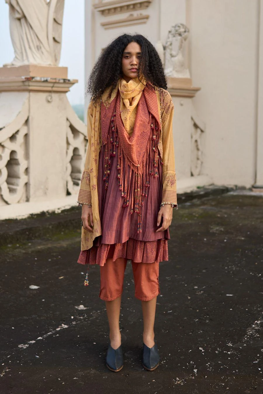 Swatti Kapoor Orange Hand Block Printed Stole 3 Swatti Kapoor Orange Hand Block Printed Stole