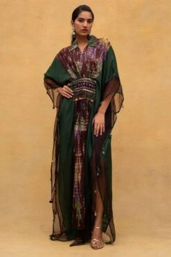 CAPISVIRLEO Brown & Olive Habutai Silk Kaftan