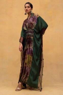CAPISVIRLEO Brown & Olive Habutai Silk Kaftan -Deals Toggora Store 132cp2 3