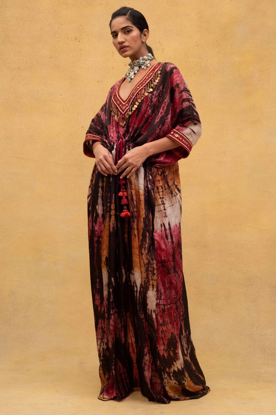 CAPISVIRLEO Red & Rust Tie Dye Kaftan 5 CAPISVIRLEO Red & Rust Tie Dye Kaftan - Image 3