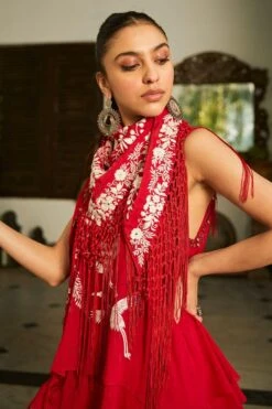 Twenty Nine Red Parsi Gara Wrap Scarf -Deals Toggora Store 13323tn13 2