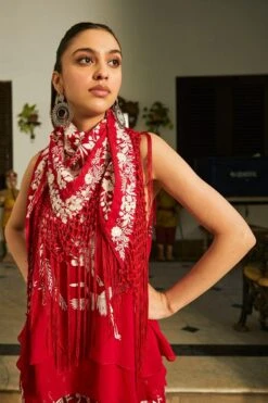Twenty Nine Red Parsi Gara Wrap Scarf -Deals Toggora Store 13323tn13 3