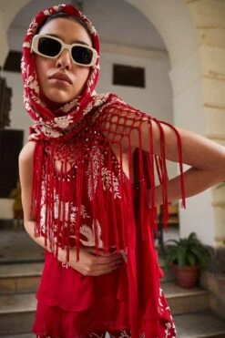 Twenty Nine Red Parsi Gara Wrap Scarf -Deals Toggora Store 13323tn13 5