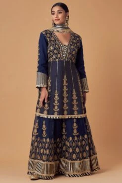 Simar Dugal Navy Blue Embroidered Sharara Set