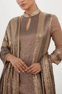 Nakul Sen Brown Sequinned Striped Sharara Set -Deals Toggora Store 13nsc23 5