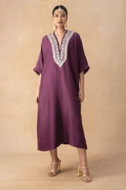 Jayanti Reddy Wine Zardosi Embellished Kaftan