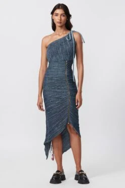 Saaksha & Kinni Blue Micro Pleated Sari Dress