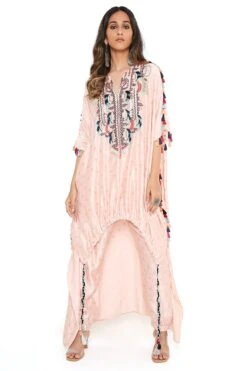 Payal Singhal Rose Pink Benarasi Silk Embroidered Kaftan Set