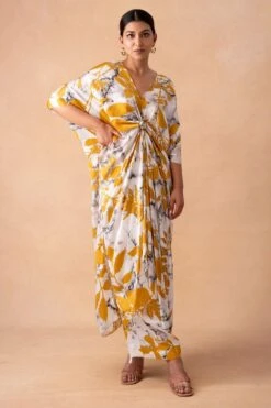Inca Marble White Gulmohar Printed Knot Kaftan Tunic