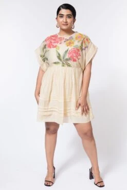 Half Full Curve Ivory Floral Mini Dress