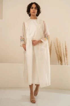 Arcvsh By Pallavi Singh Ivory Floral Embellished Jacket & Dress Set