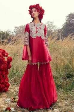 Bhumika Sharma Red Embroidered Sharara Set -Deals Toggora Store 157bs4 3
