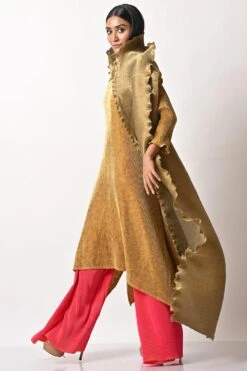 Kiran Uttam Ghosh Mustard Pleated Embroidered Kaftan 9 Kiran Uttam Ghosh Mustard Pleated Embroidered Kaftan -Deals Toggora Store 159ku12 3