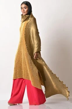 Kiran Uttam Ghosh Mustard Pleated Embroidered Kaftan 10 Kiran Uttam Ghosh Mustard Pleated Embroidered Kaftan -Deals Toggora Store 159ku12 4