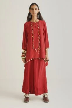 Aseem Kapoor Red Tunic & Palazzo Set With Embroidery Details